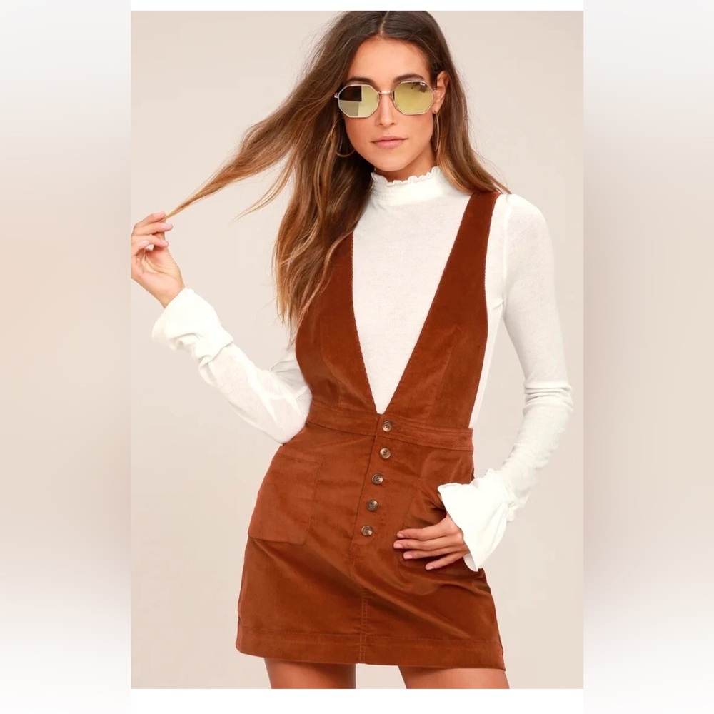Free People Old School Love Rust Orange Corduroy Pinafore Dress Size 6